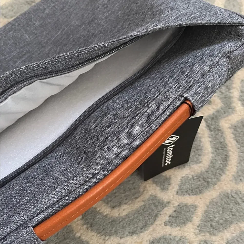 Tomtoc Gray Laptop Bag with Tan Handle